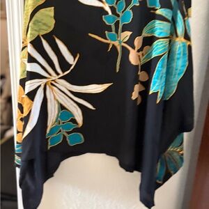 Chico's Black Floral Blouse with Teal and Gold Accents